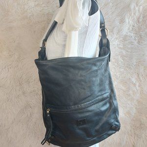 King Mountain Women's Black Smooth Leather Shoulder Bag Two Ways Carry